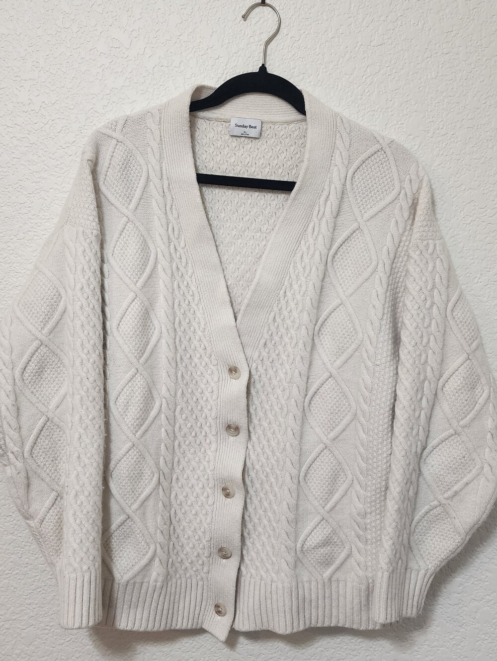 Aritzia Sunday Best Lamora Cable Knit Cardigan Merino Wool Blend Cream XL